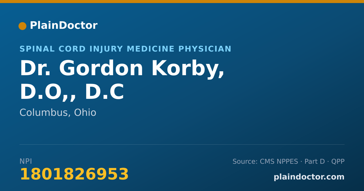 Shareable card for Gordon Korby, D.O,, D.C - Spinal Cord Injury Medicine Physician, Columbus, OH