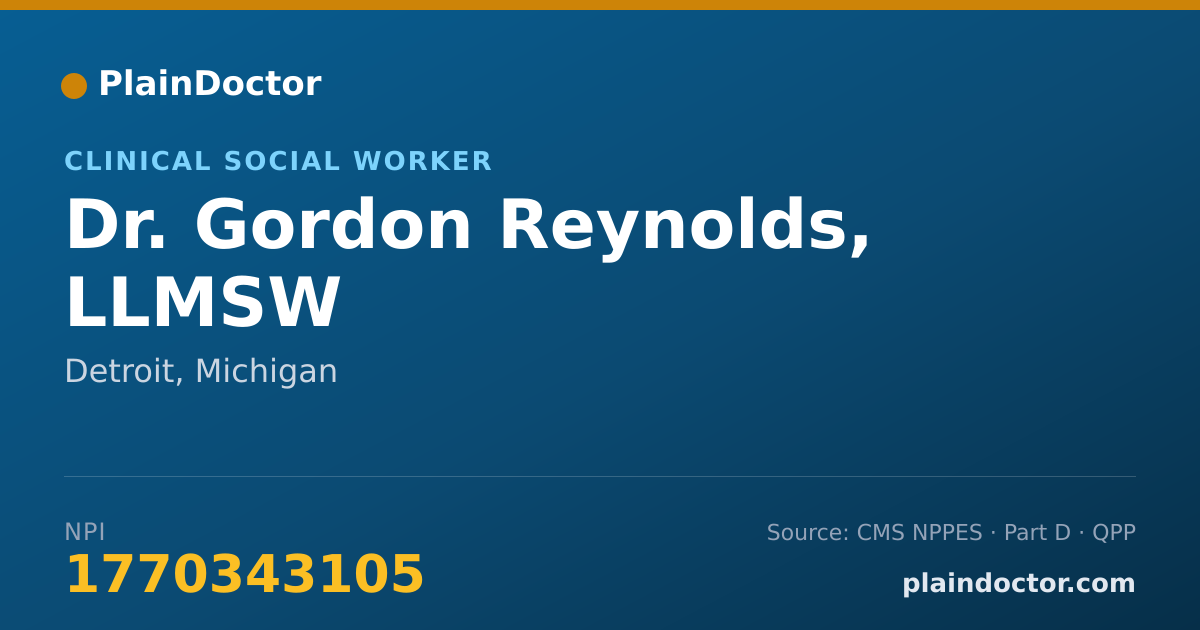 Shareable card for Gordon Reynolds, LLMSW - Clinical Social Worker, Detroit, MI
