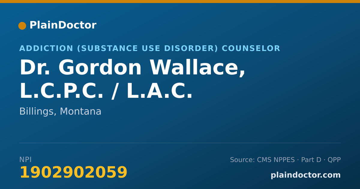 Shareable card for Gordon Wallace, L.C.P.C. / L.A.C. - Addiction (Substance Use Disorder) Counselor, Billings, MT