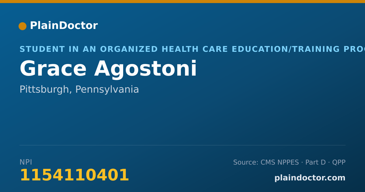 Shareable card for Grace Agostoni - Student in an Organized Health Care Education/Training Program, Pittsburgh, PA