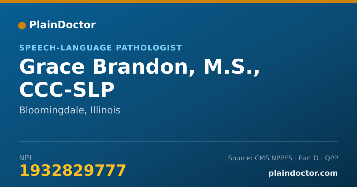 Shareable card for Grace Brandon, M.S.,  CCC-SLP - Speech-Language Pathologist, Bloomingdale, IL