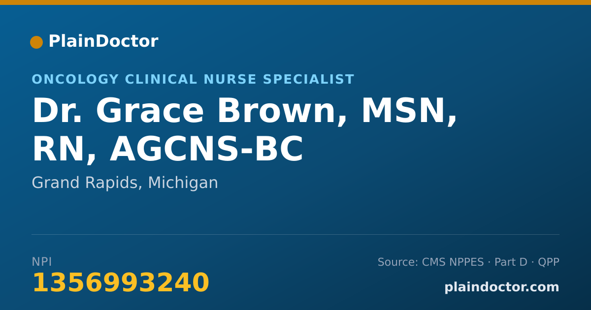 Shareable card for Grace Brown, MSN, RN, AGCNS-BC - Oncology Clinical Nurse Specialist, Grand Rapids, MI