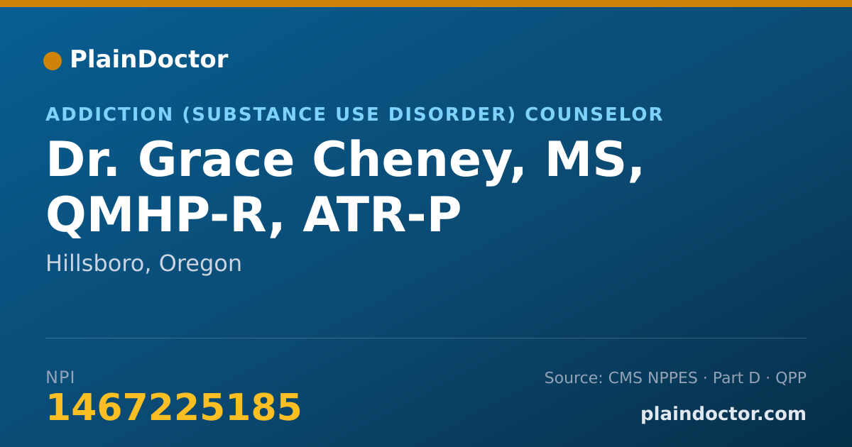 Shareable card for Grace Cheney, MS, QMHP-R, ATR-P - Addiction (Substance Use Disorder) Counselor, Hillsboro, OR