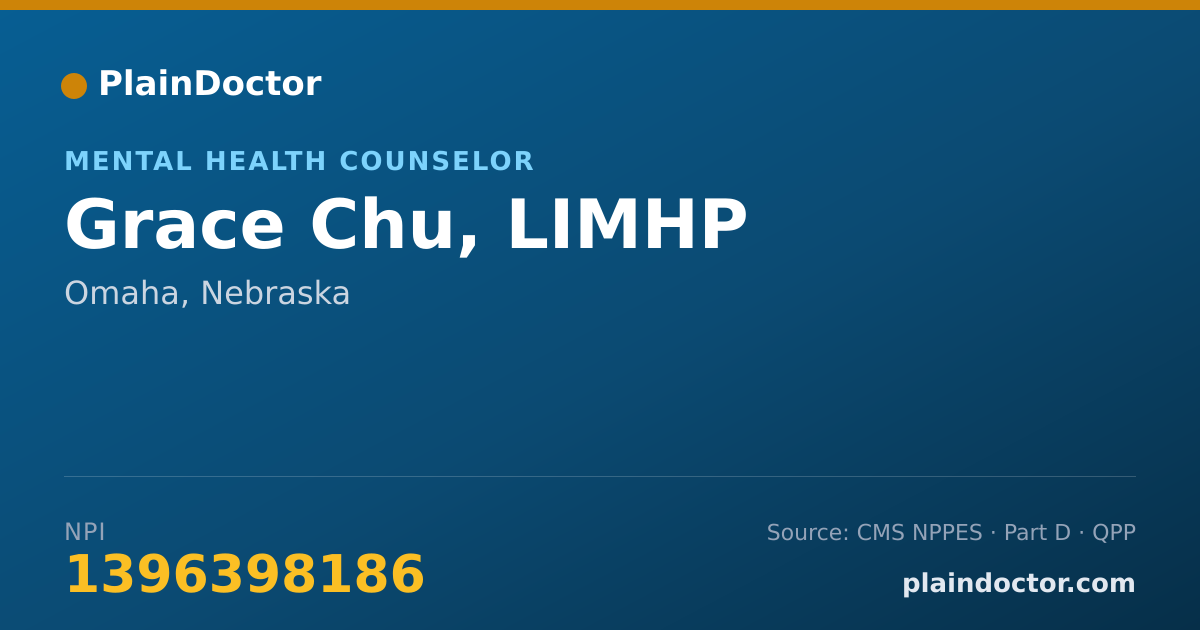 Shareable card for Grace Chu, LIMHP - Mental Health Counselor, Omaha, NE