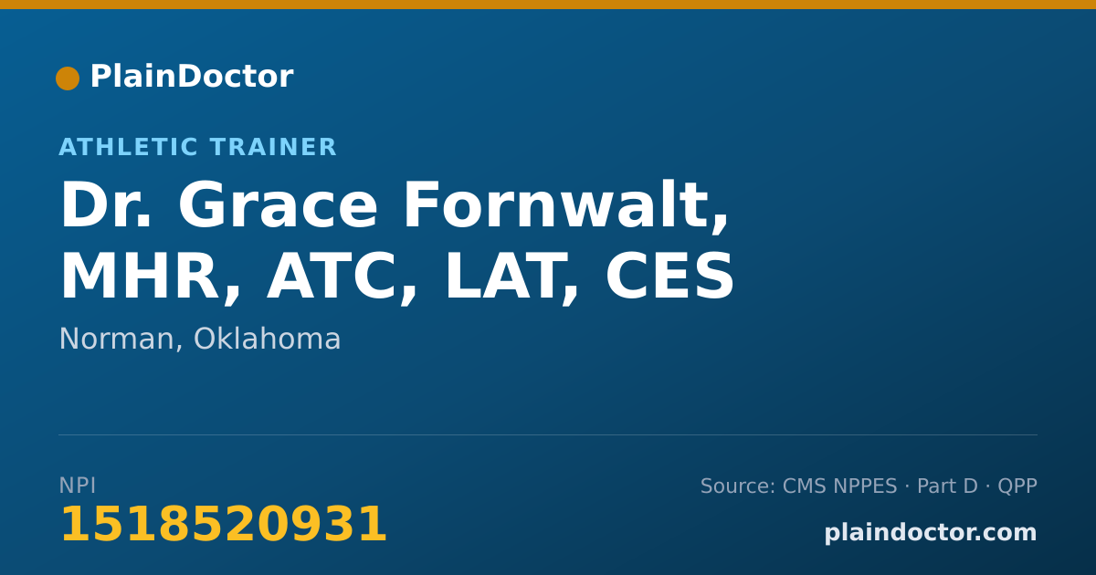 Shareable card for Grace Fornwalt, MHR, ATC, LAT, CES - Athletic Trainer, Norman, OK