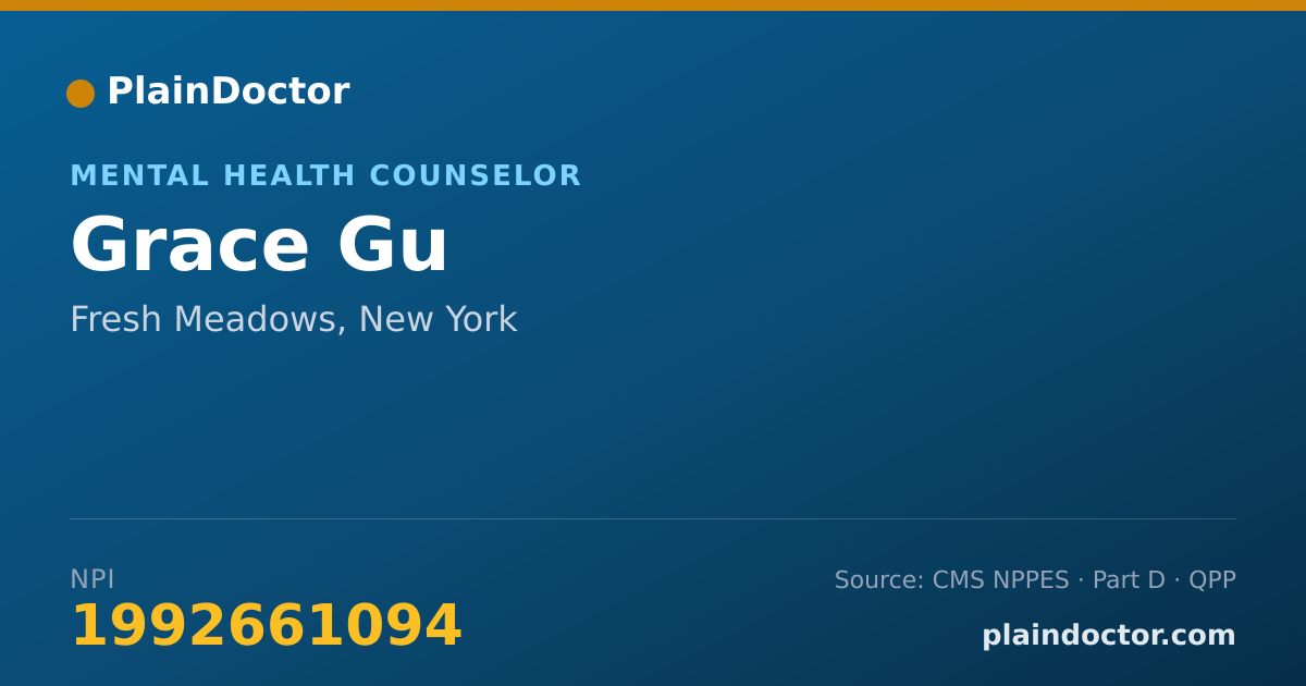 Shareable card for Grace Gu - Mental Health Counselor, Fresh Meadows, NY