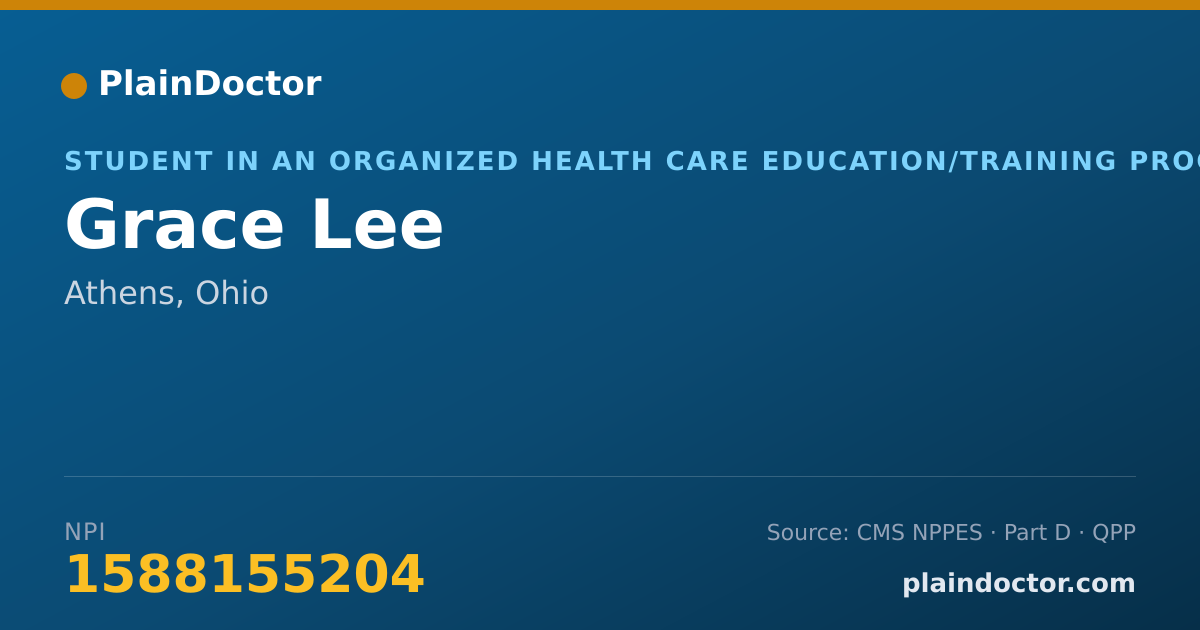 Shareable card for Grace Lee - Student in an Organized Health Care Education/Training Program, Athens, OH