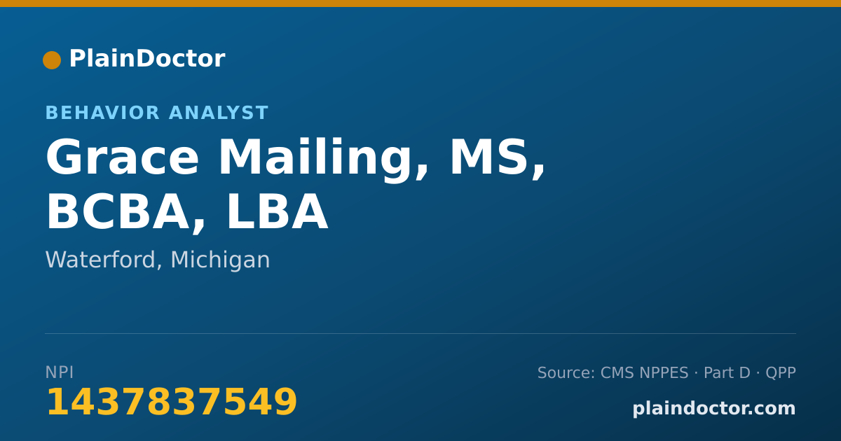 Shareable card for Grace Mailing, MS, BCBA, LBA - Behavior Analyst, Waterford, MI
