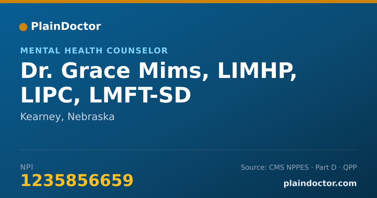 Shareable card for Grace Mims, LIMHP, LIPC, LMFT-SD - Mental Health Counselor, Kearney, NE