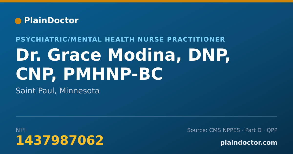 Shareable card for Grace Modina, DNP, CNP, PMHNP-BC - Psychiatric/Mental Health Nurse Practitioner, Saint Paul, MN