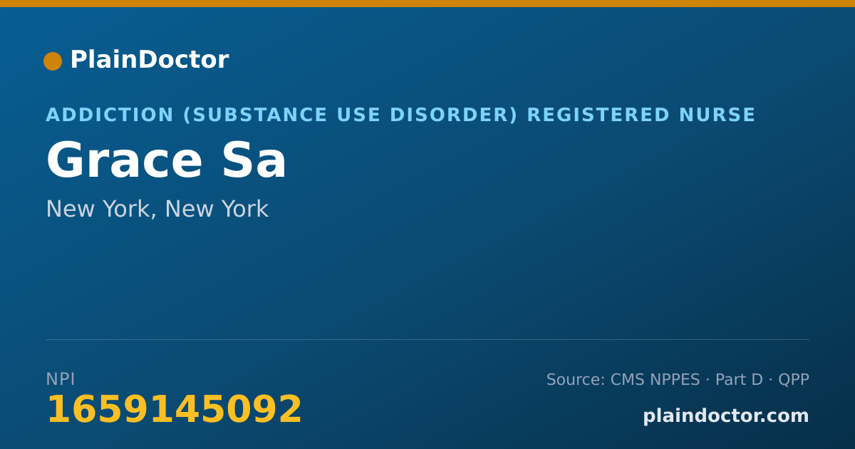 Shareable card for Grace Sa - Addiction (Substance Use Disorder) Registered Nurse, New York, NY