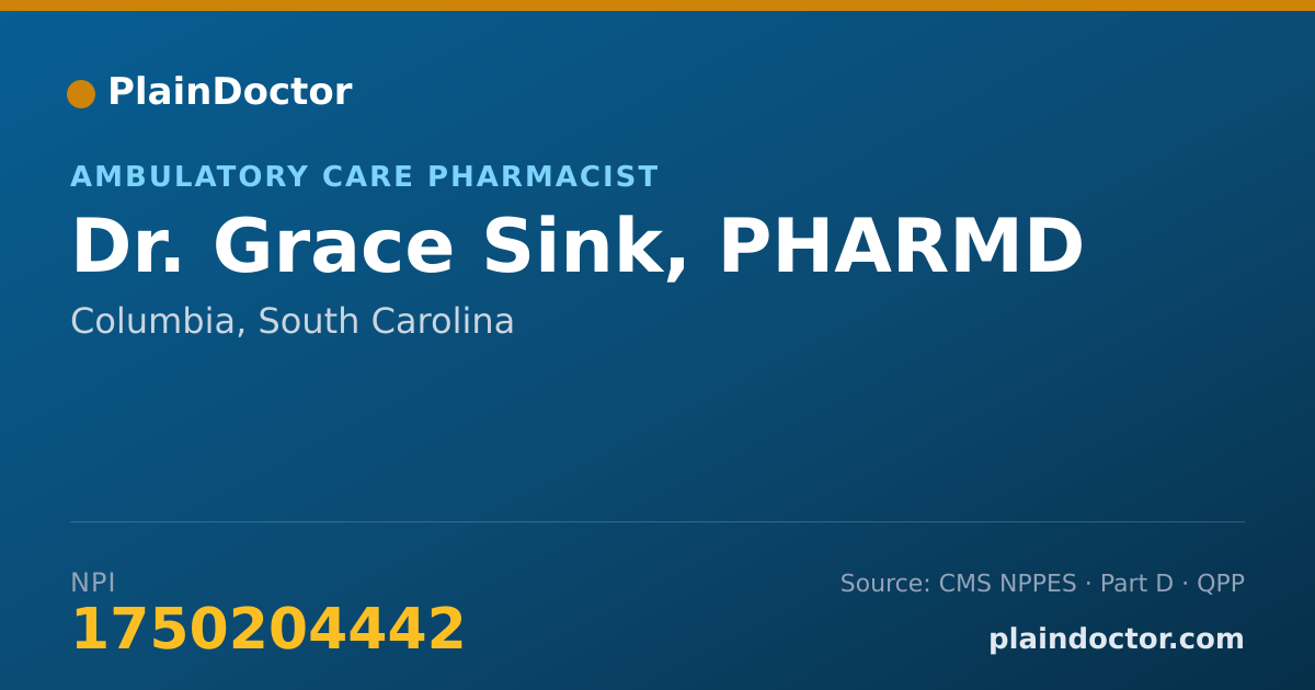 Shareable card for Grace Sink, PHARMD - Ambulatory Care Pharmacist, Columbia, SC