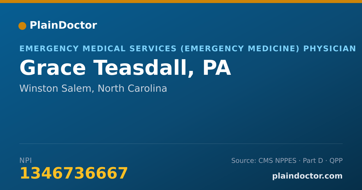 Shareable card for Grace Teasdall, PA - Emergency Medical Services (Emergency Medicine) Physician, Winston Salem, NC