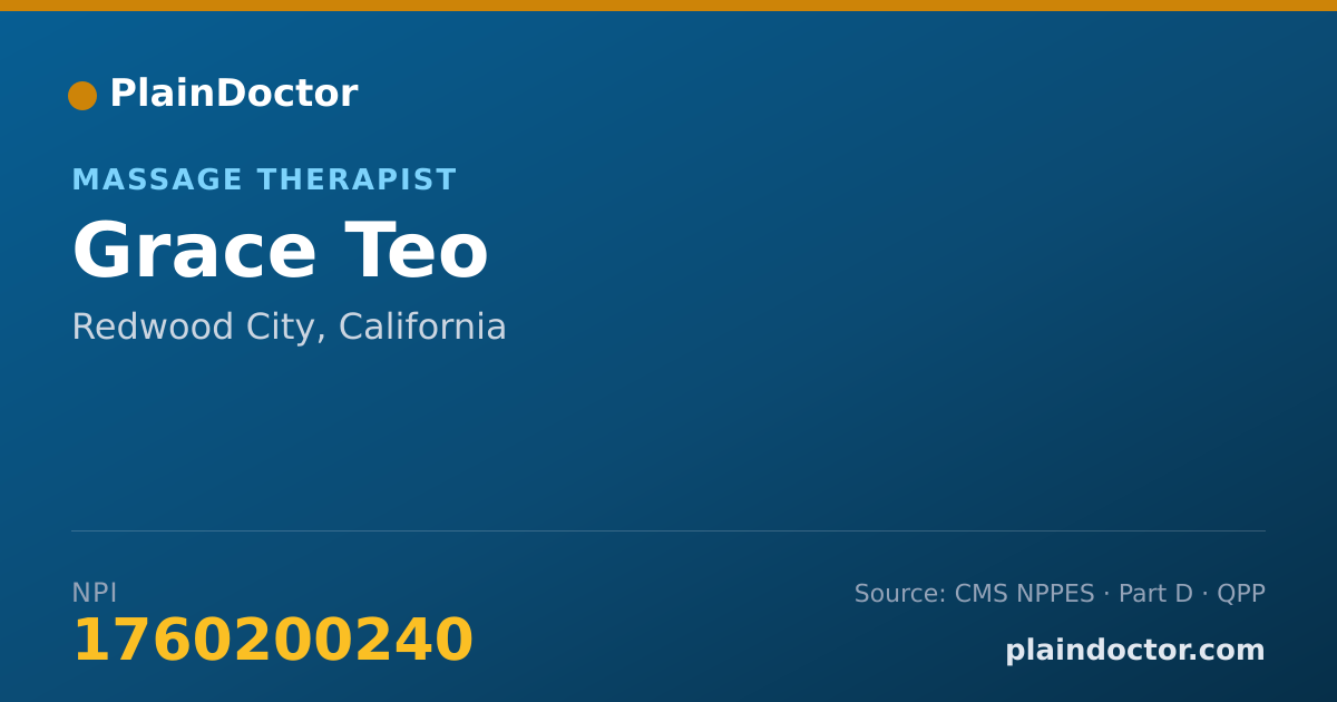 Shareable card for Grace Teo - Massage Therapist, Redwood City, CA