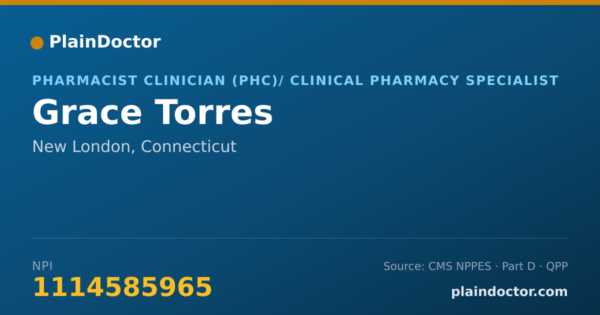 Shareable card for Grace Torres - Pharmacist Clinician (PhC)/ Clinical Pharmacy Specialist, New London, CT