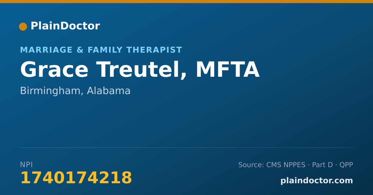 Shareable card for Grace Treutel, MFTA - Marriage & Family Therapist, Birmingham, AL