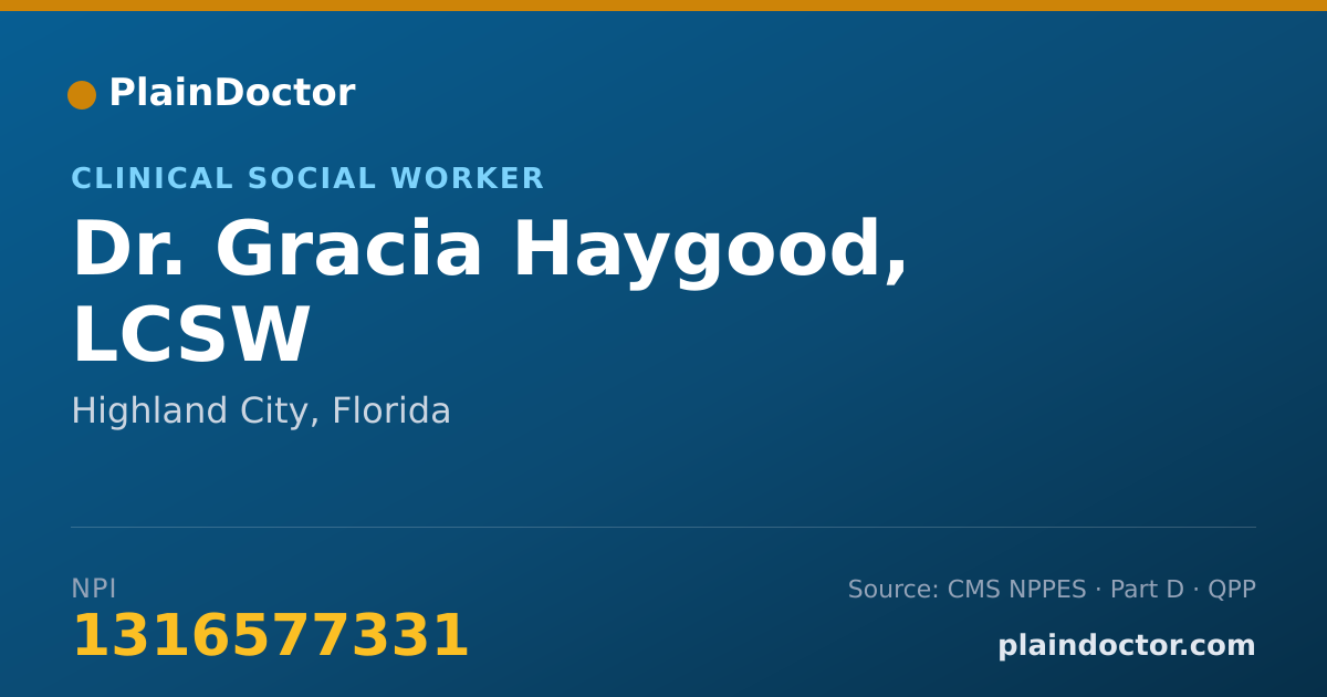 Shareable card for Gracia Haygood, LCSW - Clinical Social Worker, Highland City, FL