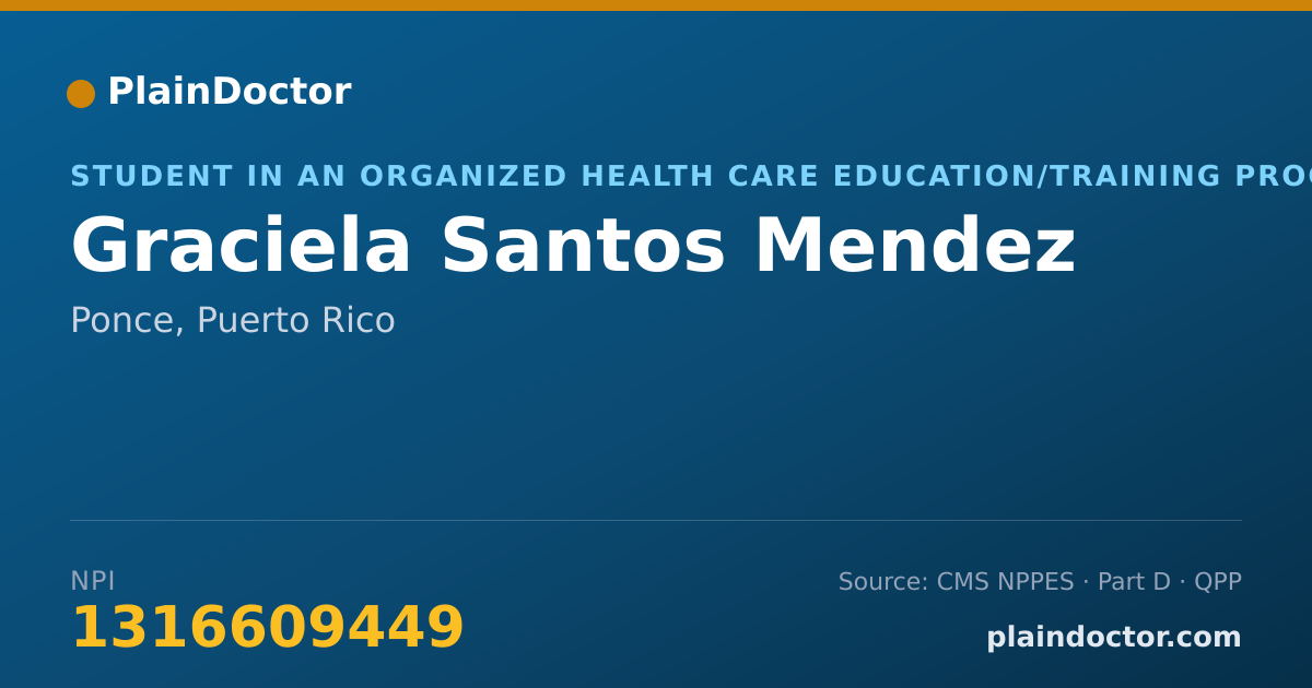 Shareable card for Graciela Santos Mendez - Student in an Organized Health Care Education/Training Program, Ponce, PR