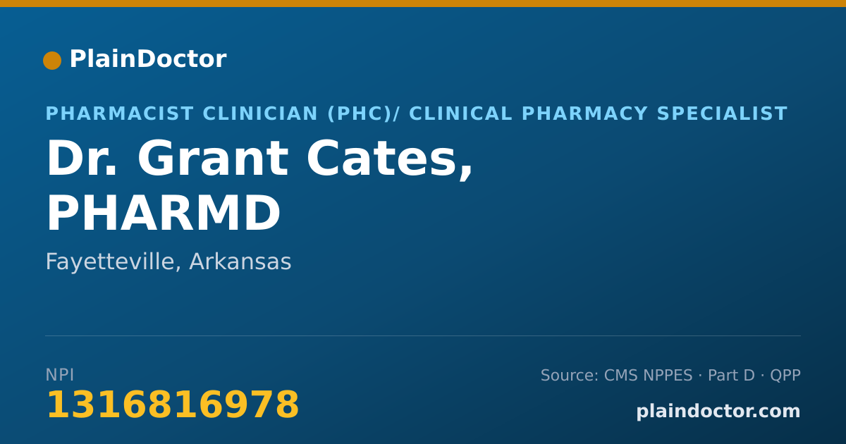 Shareable card for Grant Cates, PHARMD - Pharmacist Clinician (PhC)/ Clinical Pharmacy Specialist, Fayetteville, AR