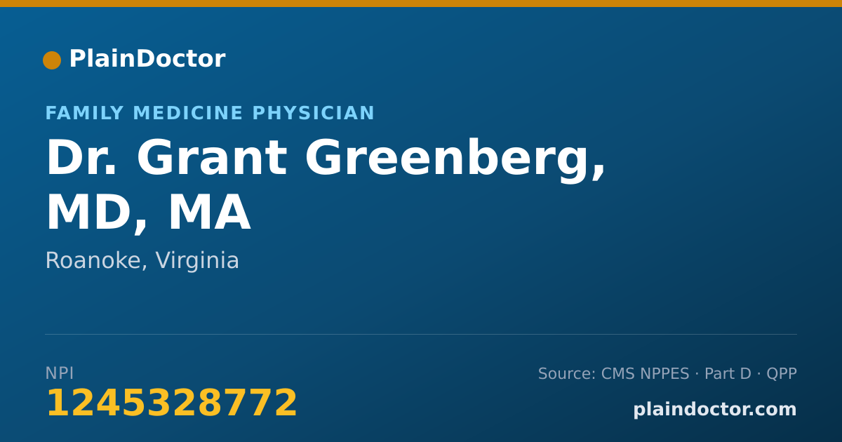 Shareable card for Grant Greenberg, MD, MA - Family Medicine Physician, Roanoke, VA