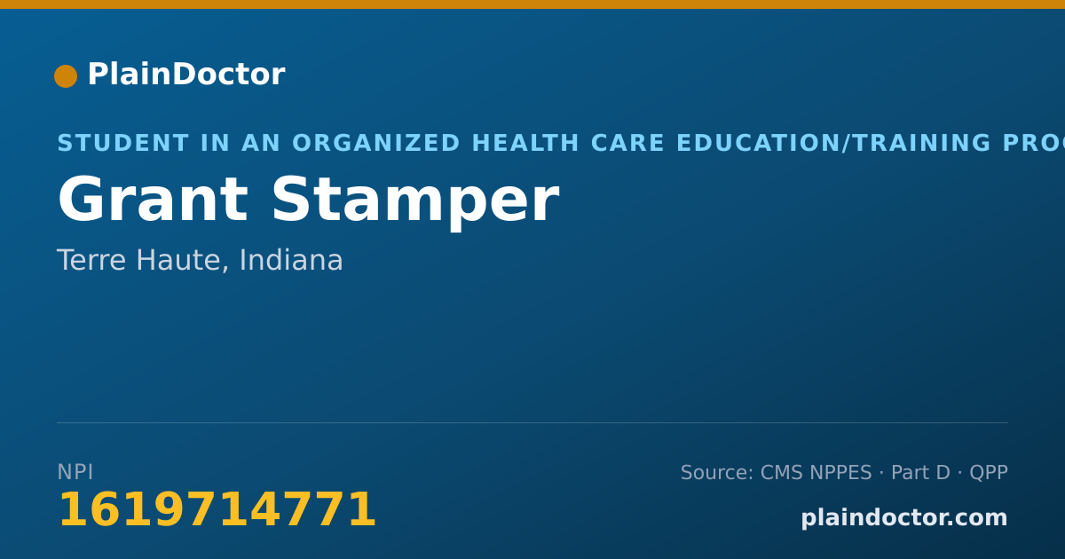 Shareable card for Grant Stamper - Student in an Organized Health Care Education/Training Program, Terre Haute, IN