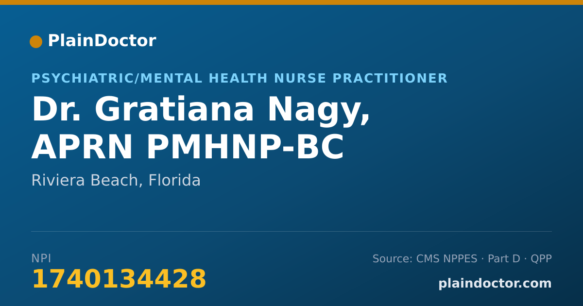 Shareable card for Gratiana Nagy, APRN PMHNP-BC - Psychiatric/Mental Health Nurse Practitioner, Riviera Beach, FL