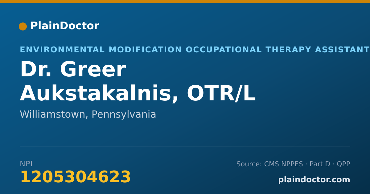 Shareable card for Greer Aukstakalnis, OTR/L - Environmental Modification Occupational Therapy Assistant, Williamstown, PA