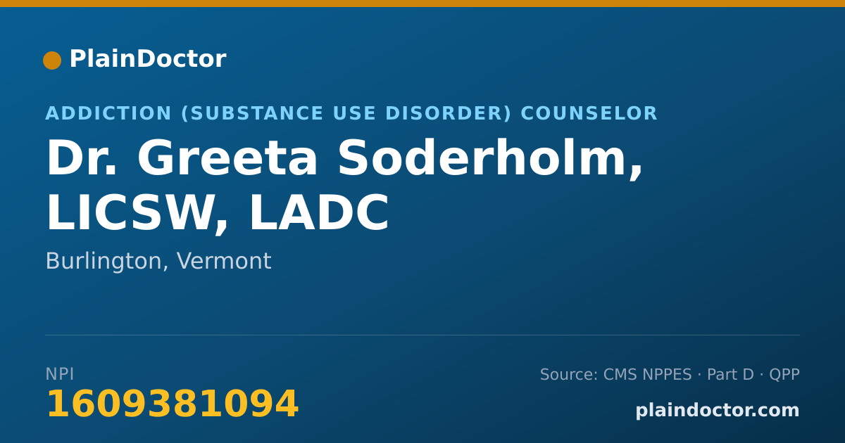Shareable card for Greeta Soderholm, LICSW, LADC - Addiction (Substance Use Disorder) Counselor, Burlington, VT