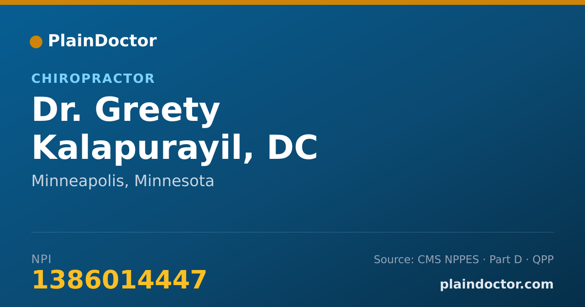 Shareable card for Greety Kalapurayil, DC - Chiropractor, Minneapolis, MN