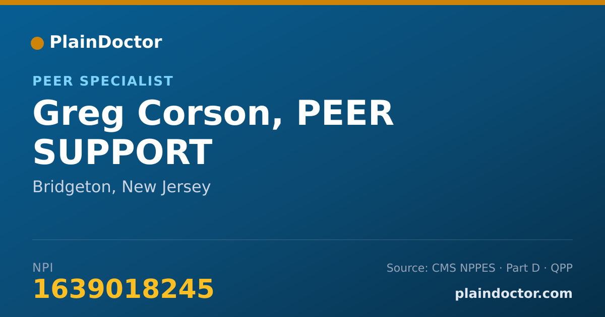 Shareable card for Greg Corson, PEER SUPPORT - Peer Specialist, Bridgeton, NJ