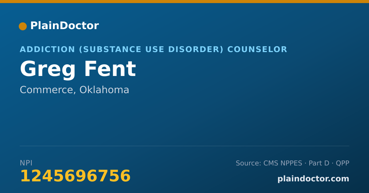 Shareable card for Greg Fent - Addiction (Substance Use Disorder) Counselor, Commerce, OK