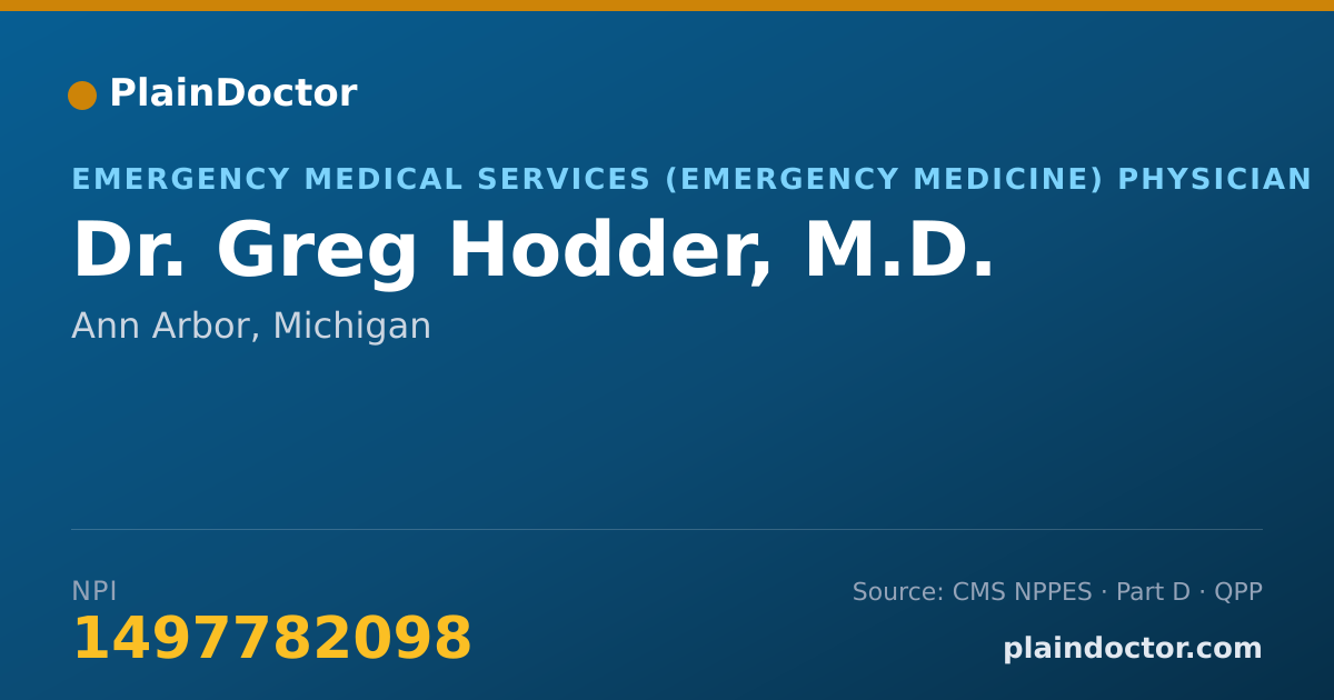 Shareable card for Greg Hodder, M.D. - Emergency Medical Services (Emergency Medicine) Physician, Ann Arbor, MI