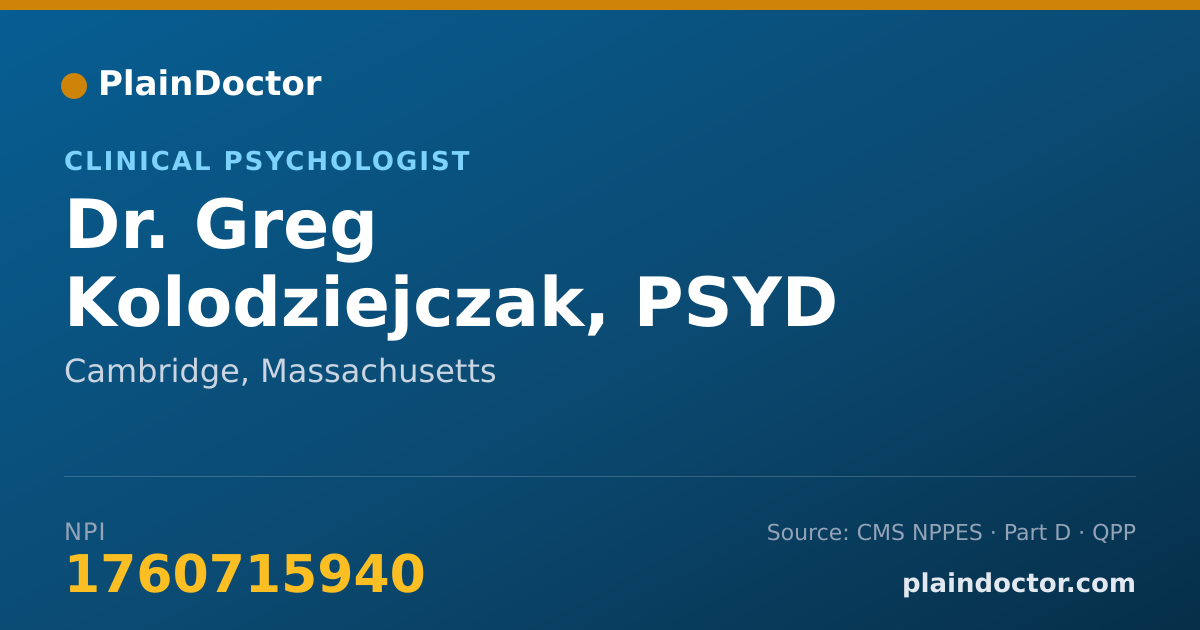Shareable card for Greg Kolodziejczak, PSYD - Clinical Psychologist, Cambridge, MA