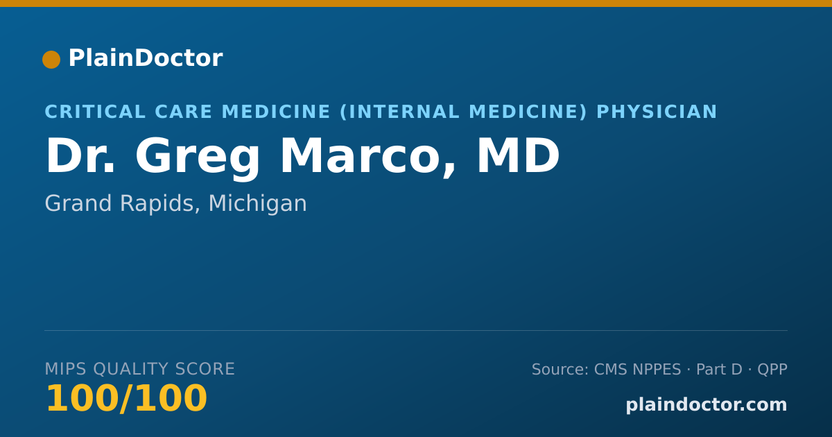 Shareable card for Greg Marco, MD - Critical Care Medicine (Internal Medicine) Physician, Grand Rapids, MI