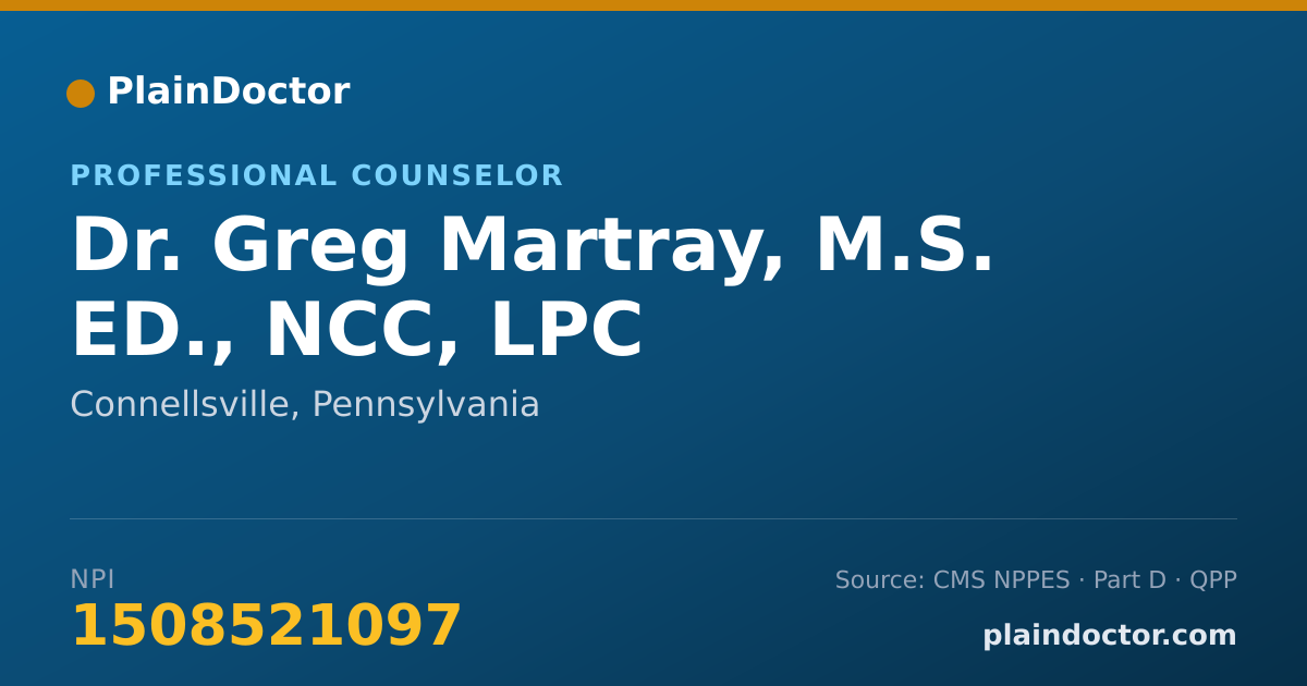 Shareable card for Greg Martray, M.S. ED., NCC, LPC - Professional Counselor, Connellsville, PA