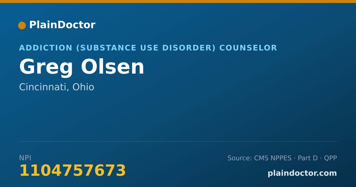 Shareable card for Greg Olsen - Addiction (Substance Use Disorder) Counselor, Cincinnati, OH