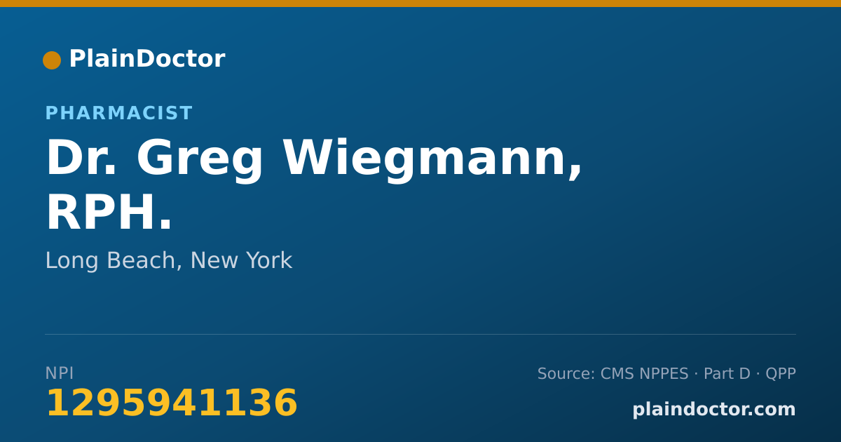 Shareable card for Greg Wiegmann, RPH. - Pharmacist, Long Beach, NY