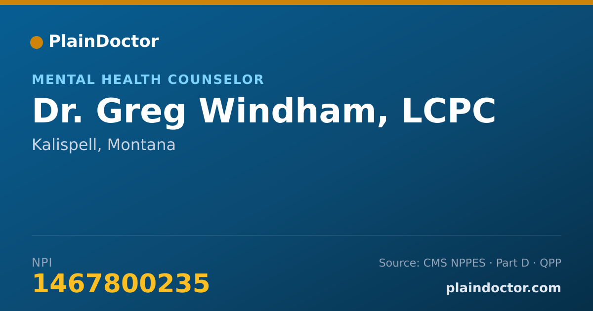 Shareable card for Greg Windham, LCPC - Mental Health Counselor, Kalispell, MT