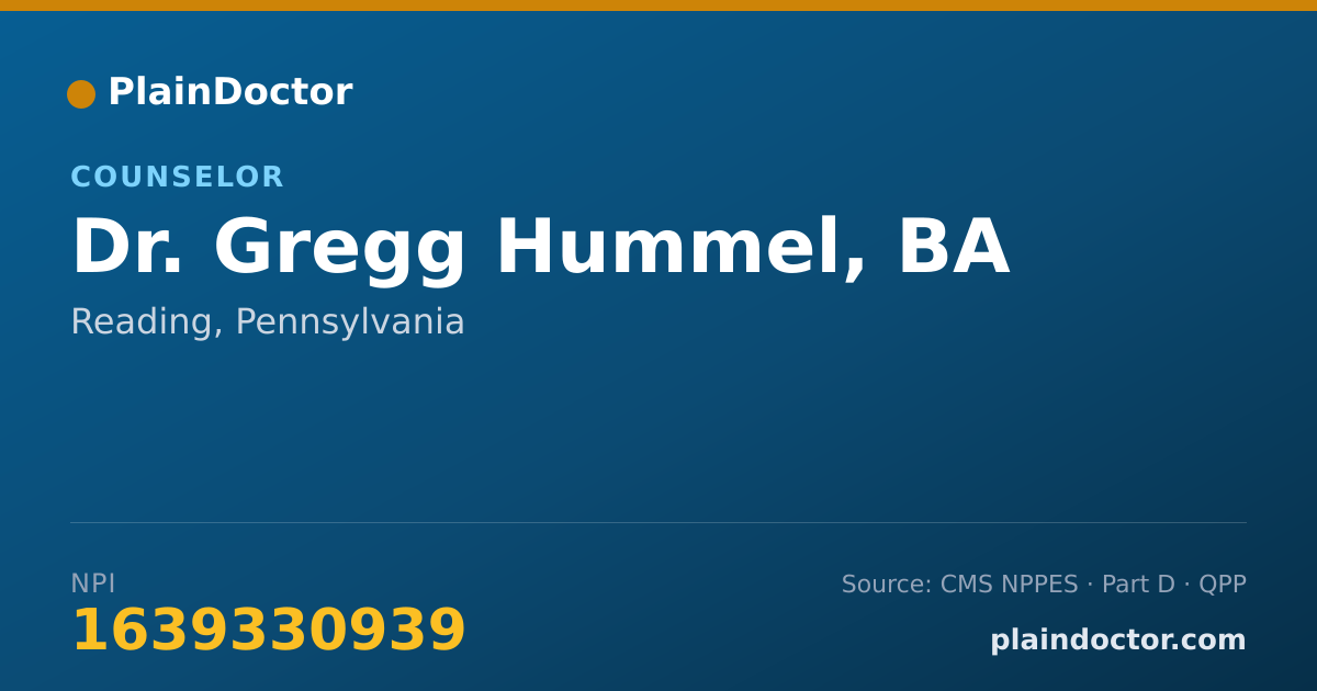 Shareable card for Gregg Hummel, BA - Counselor, Reading, PA