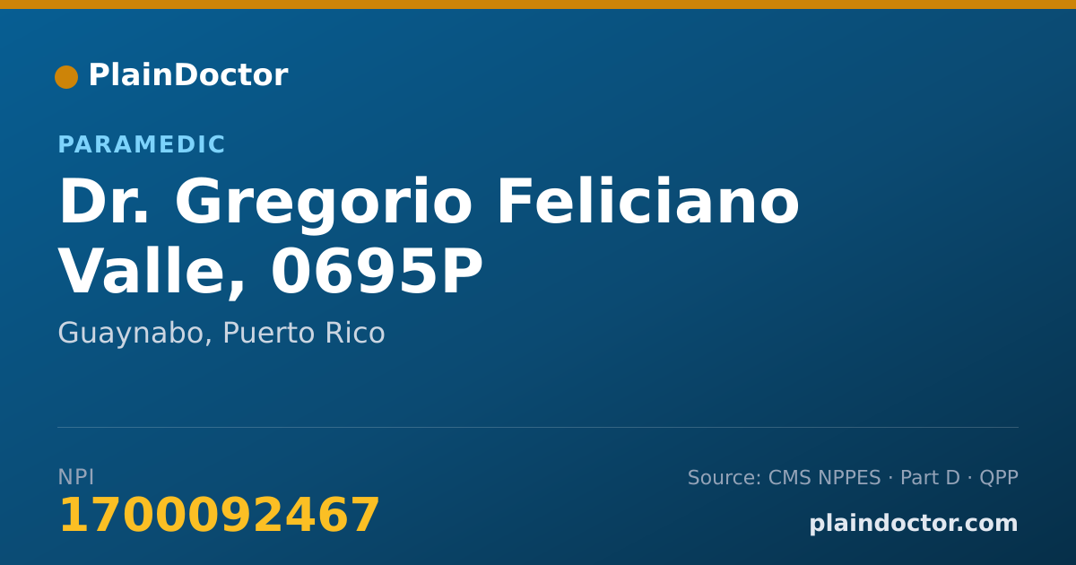Shareable card for Gregorio Feliciano Valle, 0695P - Paramedic, Guaynabo, PR