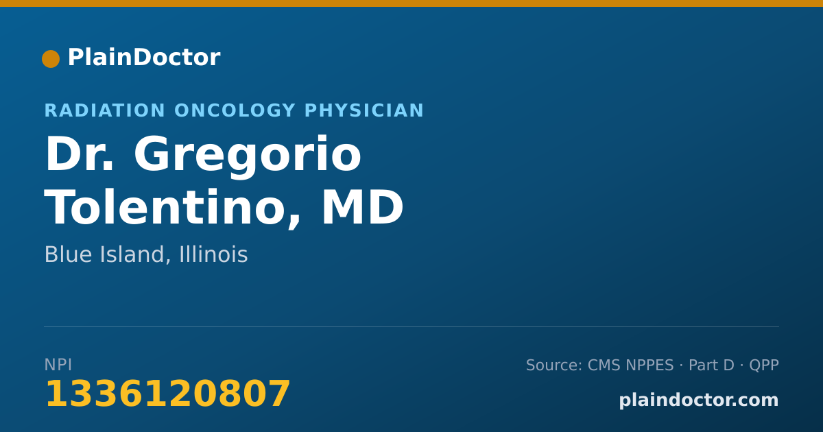 Shareable card for Gregorio Tolentino, MD - Radiation Oncology Physician, Blue Island, IL