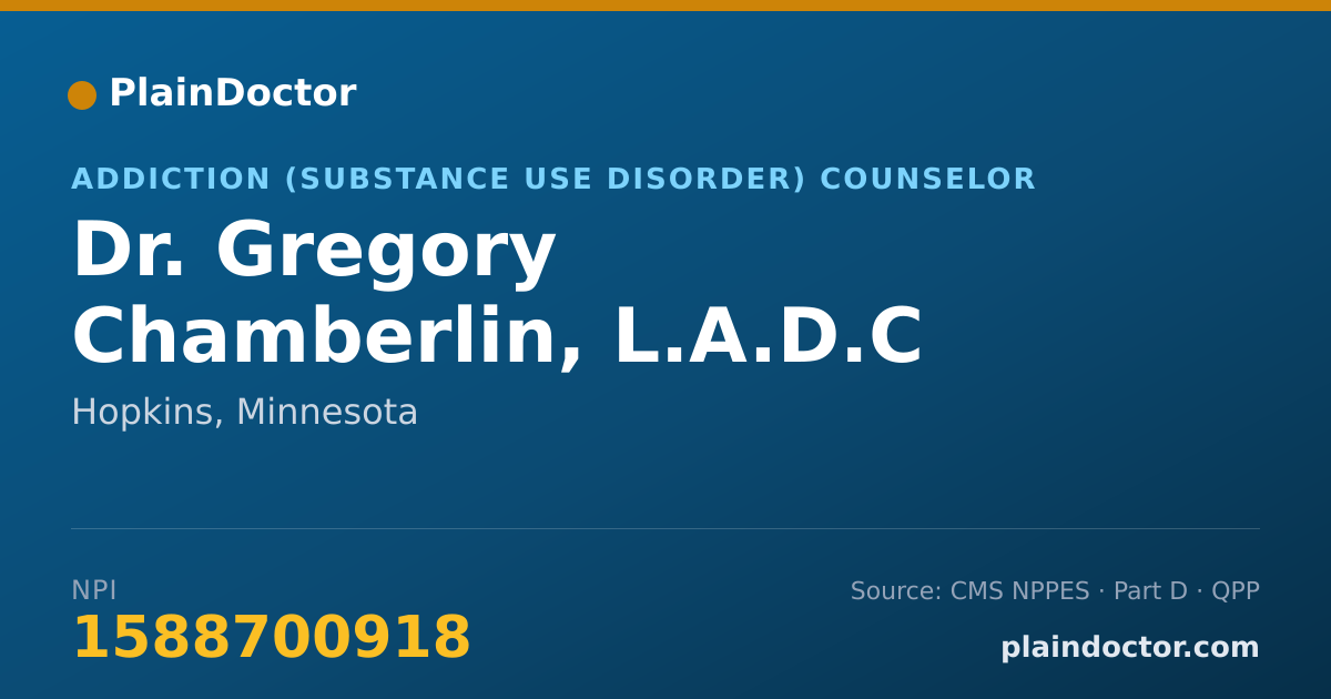 Shareable card for Gregory Chamberlin, L.A.D.C - Addiction (Substance Use Disorder) Counselor, Hopkins, MN