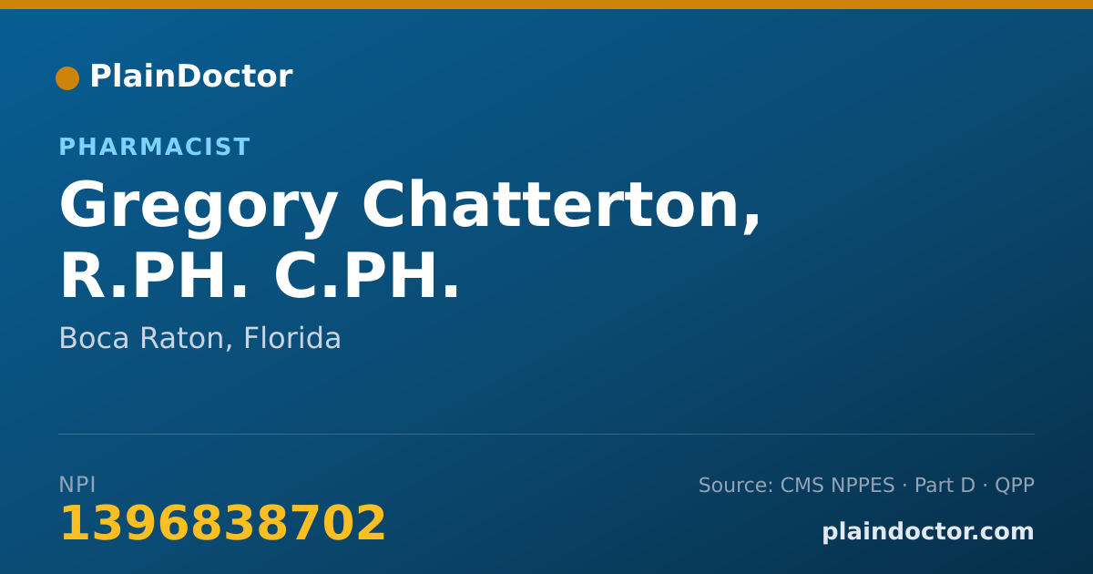 Shareable card for Gregory Chatterton, R.PH. C.PH. - Pharmacist, Boca Raton, FL