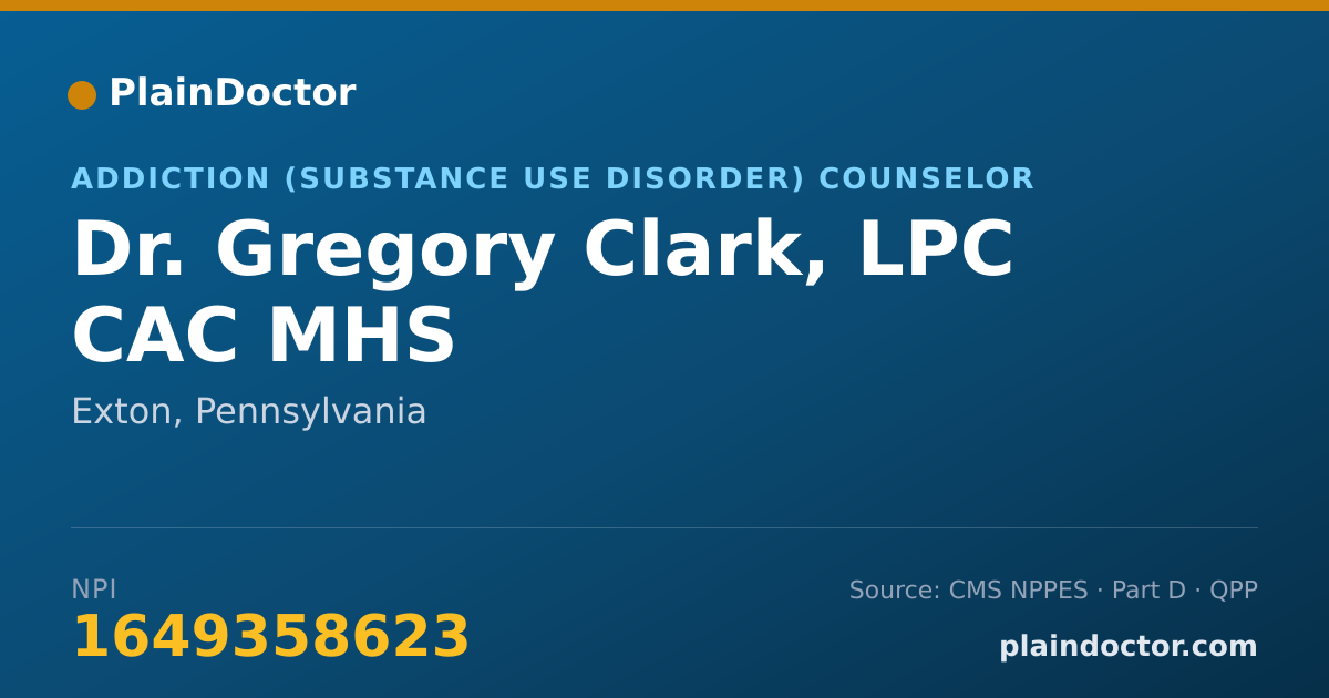 Shareable card for Gregory Clark, LPC CAC MHS - Addiction (Substance Use Disorder) Counselor, Exton, PA