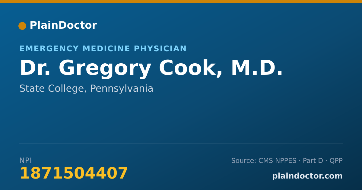Shareable card for Gregory Cook, M.D. - Emergency Medicine Physician, State College, PA