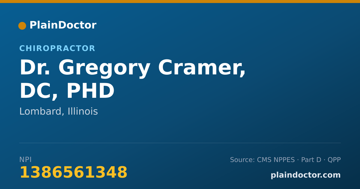 Shareable card for Gregory Cramer, DC, PHD - Chiropractor, Lombard, IL