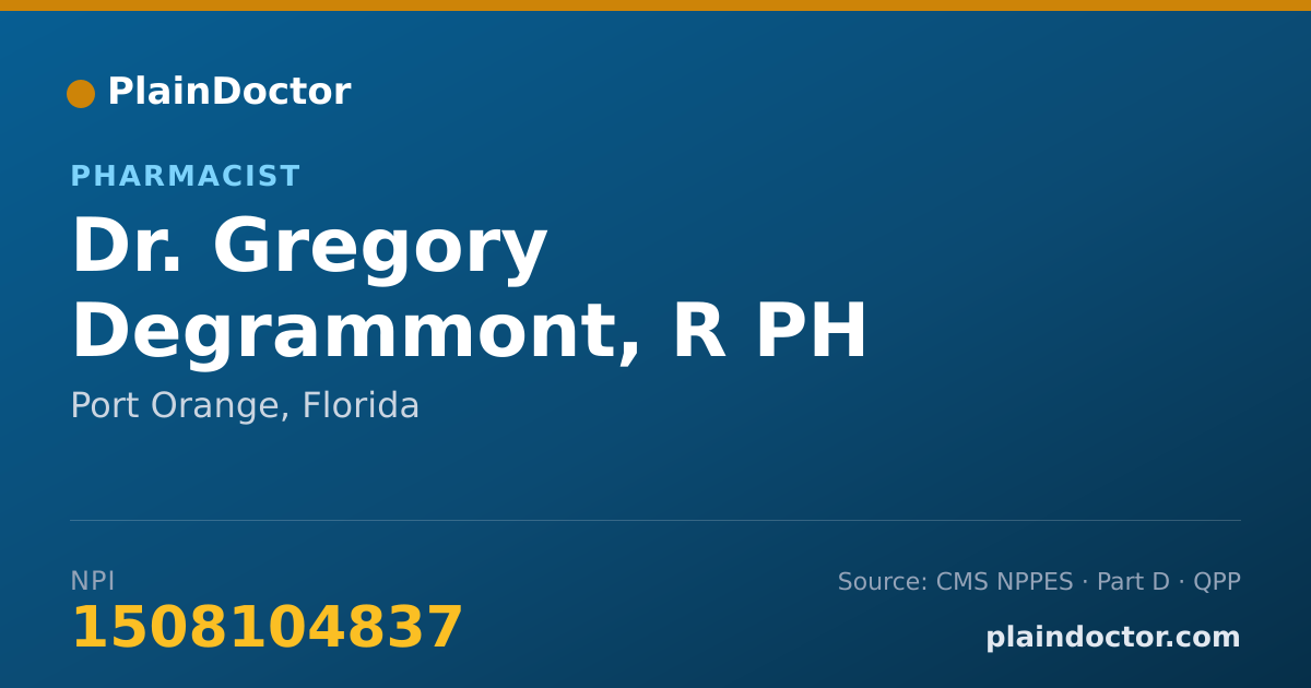 Shareable card for Gregory Degrammont, R PH - Pharmacist, Port Orange, FL