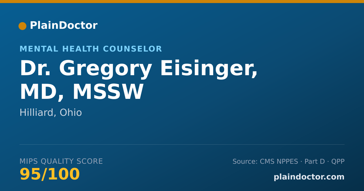 Shareable card for Gregory Eisinger, MD, MSSW - Mental Health Counselor, Hilliard, OH