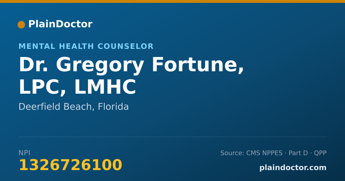 Shareable card for Gregory Fortune, LPC, LMHC - Mental Health Counselor, Deerfield Beach, FL