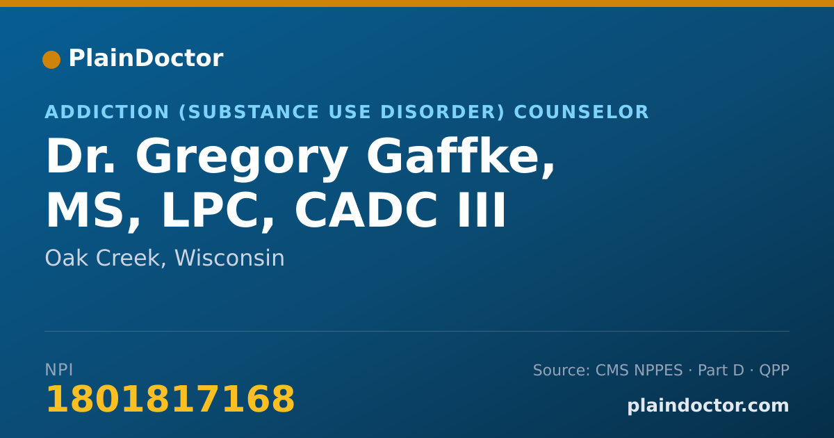 Shareable card for Gregory Gaffke, MS, LPC, CADC III - Addiction (Substance Use Disorder) Counselor, Oak Creek, WI